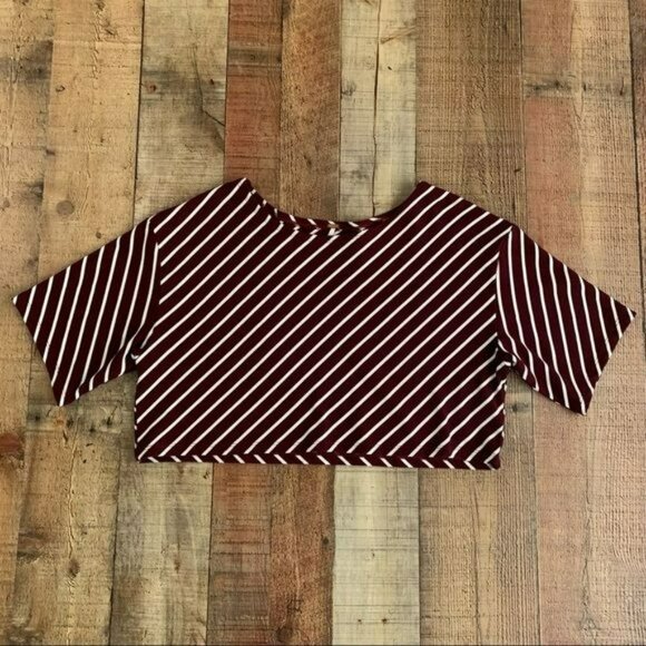 Free people maroon and white diagonal striped oversized cropped top -S - Picture 1 of 6